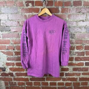 Vintage Ocean Pacific Shirt Men Medium Purple Surfer Graphic Long Sleeve USA 80s